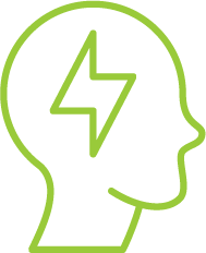 Cartoon head with lightning bolt