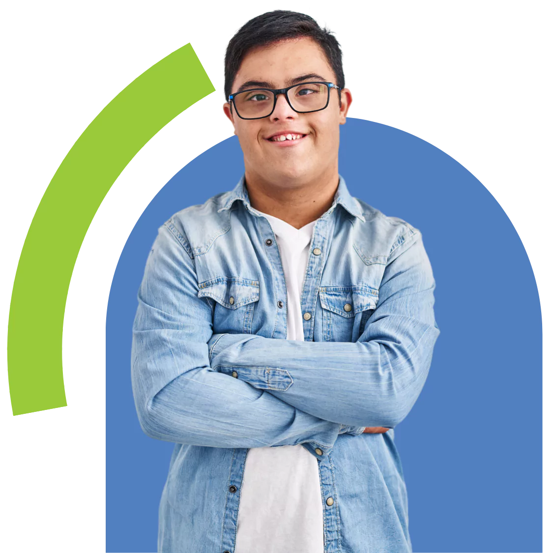 Disabled man smiling at camera with arms crossed